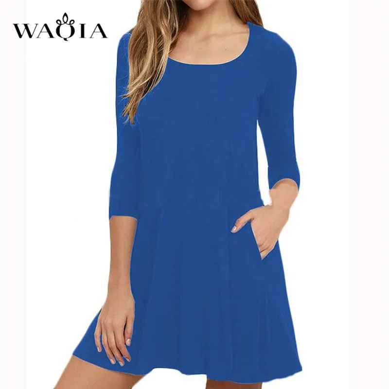royal blue WAQIA летнее платье женское плюс размер платье три четверти бохо стиль короткое пляжное платье Сарафан повседневное Цельнокройное платье Vestidos - Цвет: royal blue