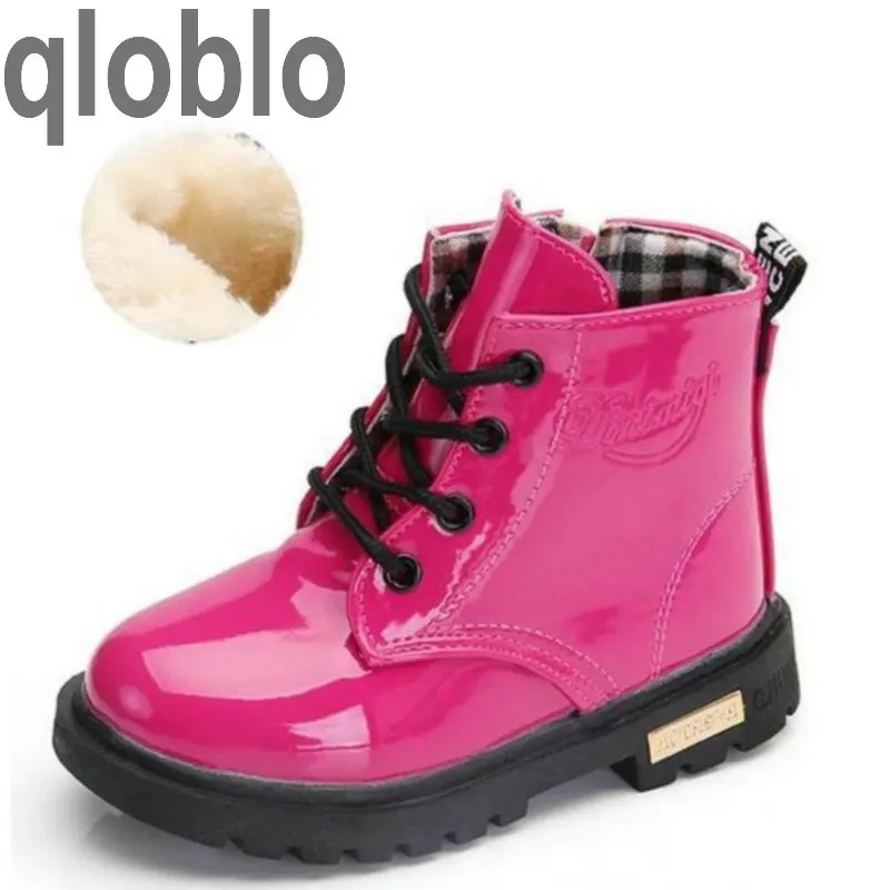 qloblo Winter PU Leather Waterproof Martin Boys Rubber Boots Kids Snow Boot Brand Girls Children's Fashion Sneaker | Детская одежда