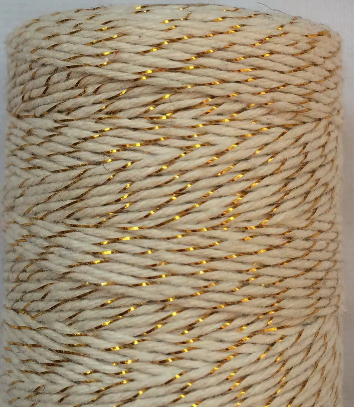 1 шт двойной цветной хлопковый шпагат тонкий 4ply шпагат(110 ярдов/катушка) поделки из шпагата 22 вида цвета оптом по EMS - Цвет: natural gold