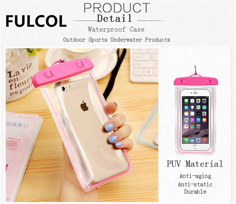 FULCOL Fluorescent Swim Waterproof Pouch Cover Case For MeiZu M6 Note M5 M6S S6 M5S M5C M3S M3 Mini 2E E X |