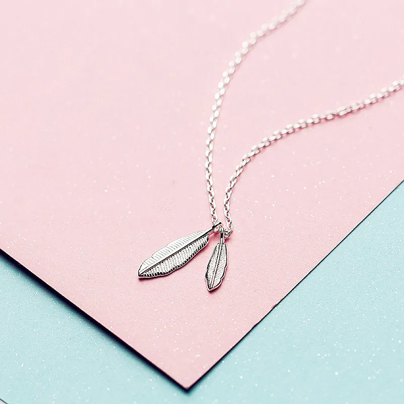 

PONYKISS Bohemia 100% 925 Solid Sterling Silver Cute Feather Pendant Necklace Chain Women Fine Jewelry Engagement Party Gift