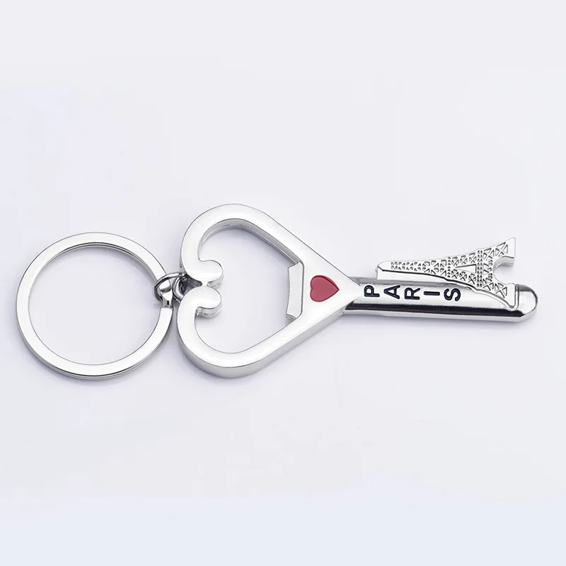 

300pcs/lot Novelty Can Bottle Opener Portable Eiffel Tower Heart Pattern Will Not Fade Opener With Key Ring Fashion Gift WA1158