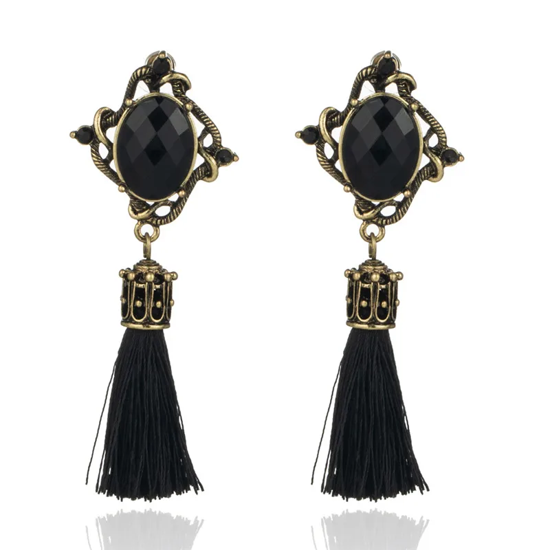 Black tassel Винтажный этнический богемный серьги для женщин, ювелирные изделия, большие круглые геометрические серьги с блестками и красными камнями Brincos Bijoux - Окраска металла: Black tassel
