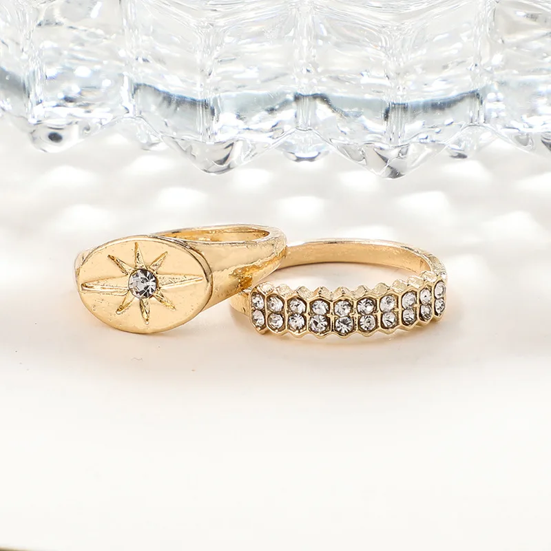 

YWHL hot Selling 6 pieces / set of bohemian water cross style gold rhinestone sun ring jewelry suitable for women gift