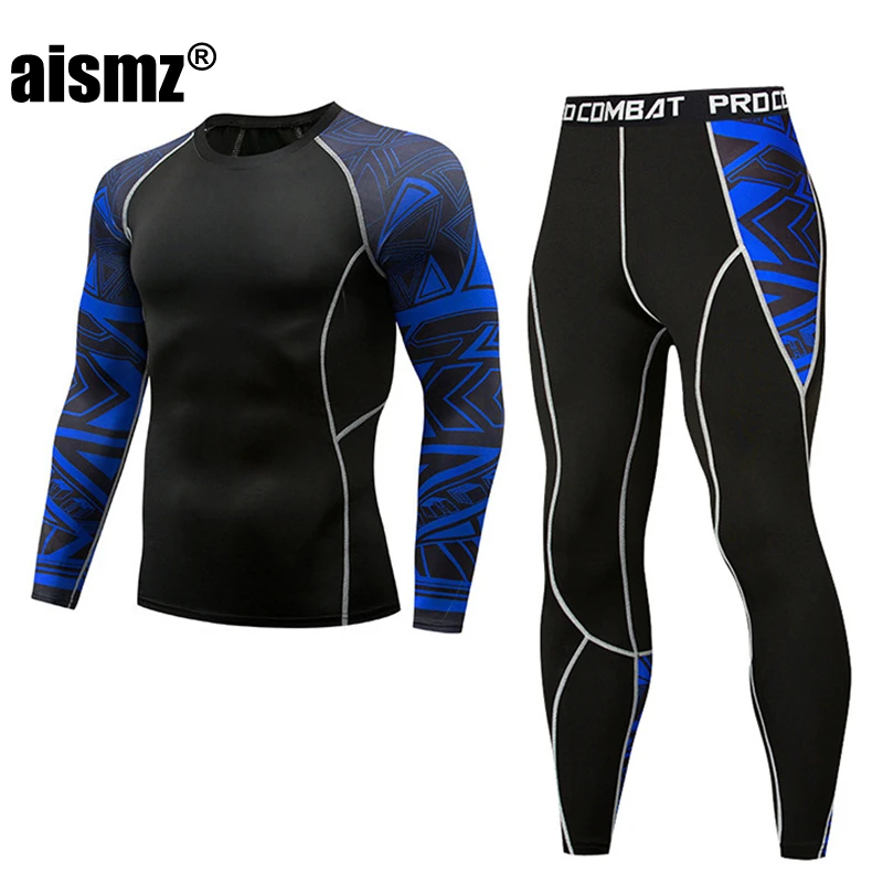 Aismz mma Рашгард с длинным рукавом фитнес набор колготки мужские компрессионные эластичные быстросохнущие дышащие тактические мужские комплекты футболок - Цвет: AZ-118