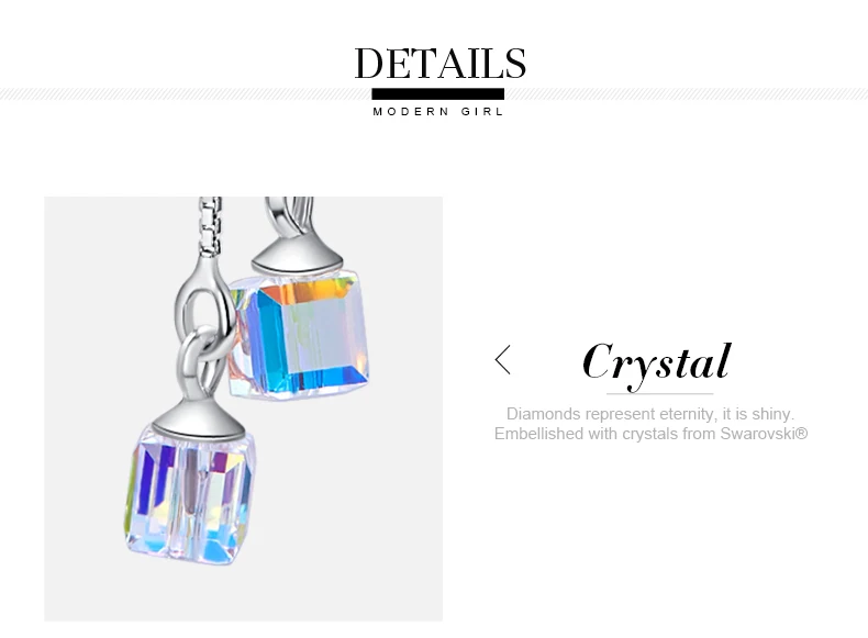 CDE 925 пробы серебряные женские серьги, украшенные кристаллами от Swarovski, квадратные геометрические висячие серьги, ювелирные изделия из стерлингового серебра
