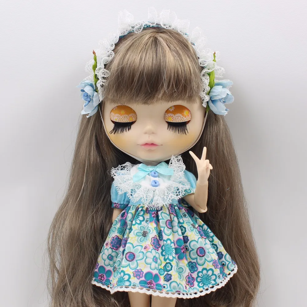 DBS Blyth icy 1/6 кукольная одежда синее платье с цветочным рисунком и лентой для волос