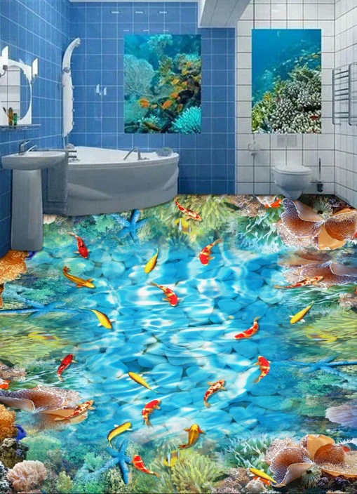

[Self-Adhesive] 3D Shiny Blue Sea Fish 7 Non-slip Waterproof Photo Self-Adhesive Floor Mural Sticker WallPaper Murals Wall Print