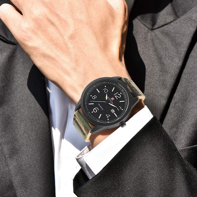 

KEVIN Men's Quartz Wrist Watch Military Army Color Clock Leather Band Creative Watches Casual Sport Male Student Gift Relogio