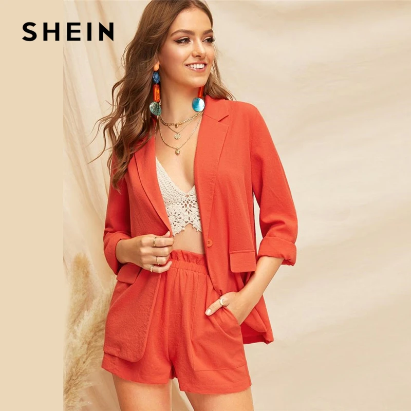 SHEIN Однотонный Жакет С Пуговицами И Разрезом На Воротнике Женский Повседневный