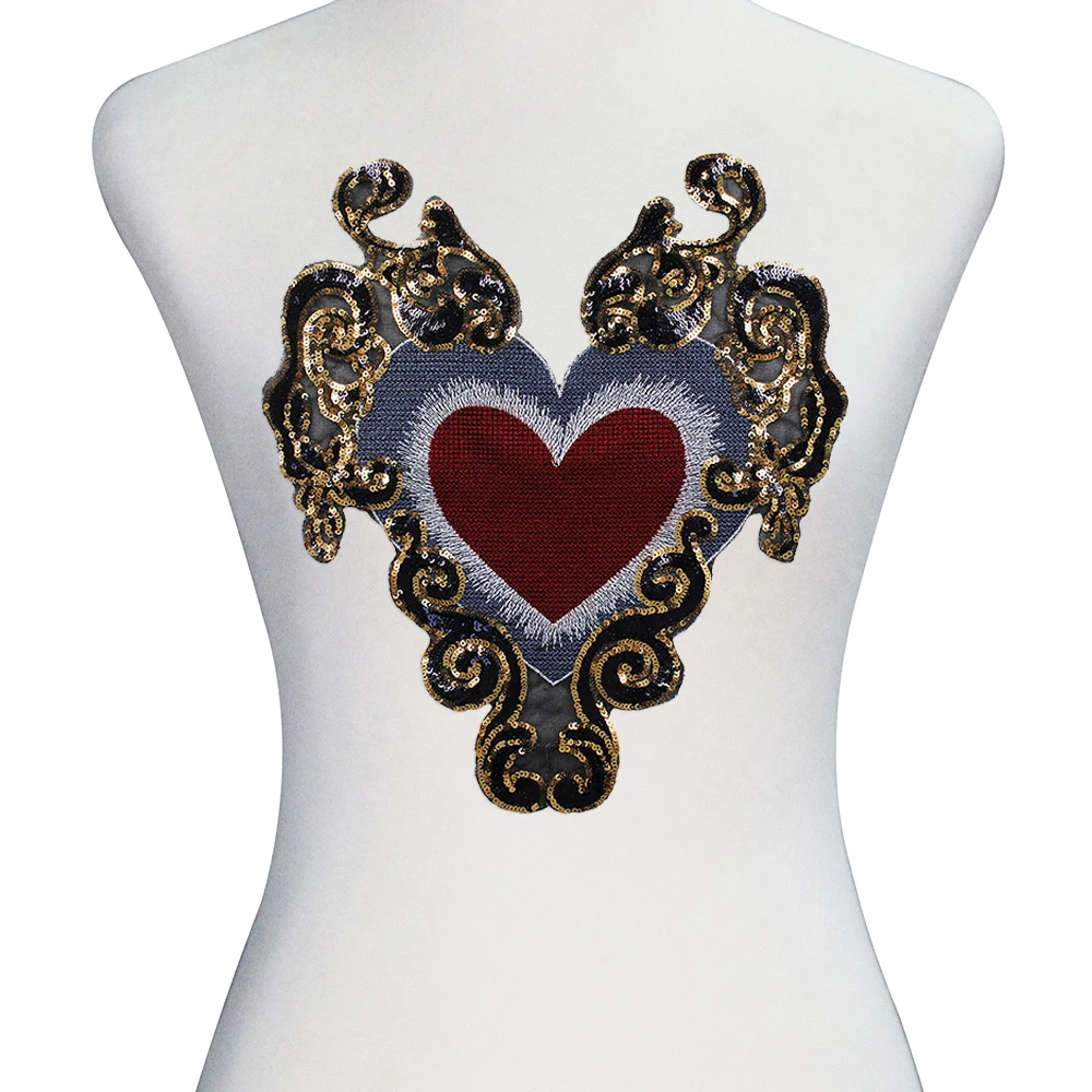 Нашивки с золотыми блестками и вышивкой в виде сердца, значки аппликаций, для украшения одежды, TH684, 10 шт.