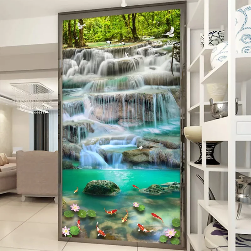 Пользовательская 3D настенная ткань водопад Карп Лотос крыльцо Современное