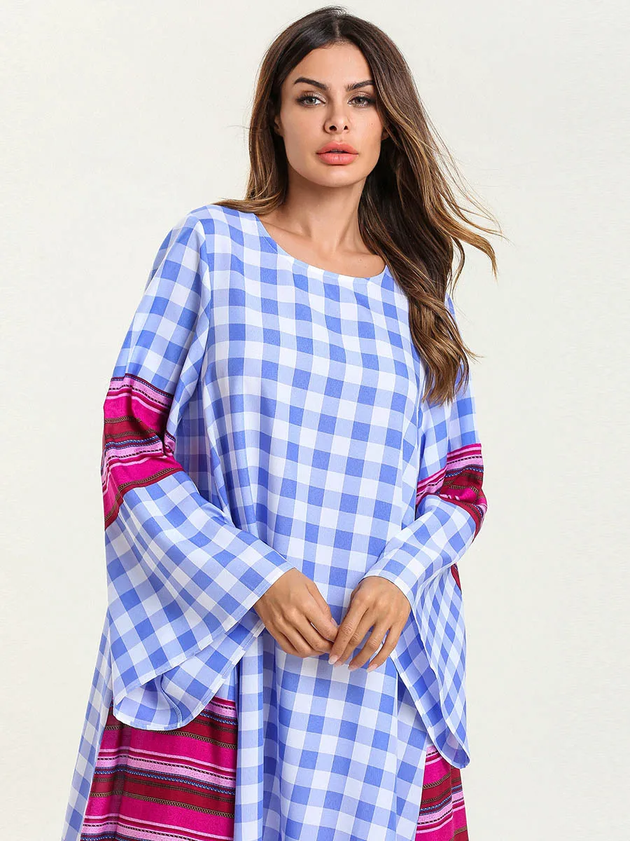 Элегантный принт в мусульманском стиле abaya с расклешенным рукавом «летучая мышь», макси платье, свободное кимоно, длинный халат, платья Jubah Ramadan, Ближний Восток, ИД, мусульманская молитва