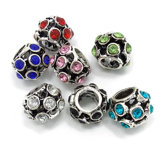 Бесплатная Доставка 10 шт. 10.5 мм Разноцветные со стразами под старину с серебряным