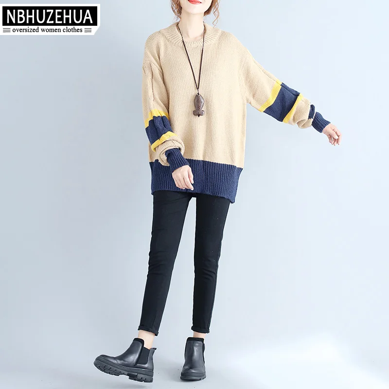 Nbhuzehua 7G383 4XL 5XL 6XL Свитер в полоску Осенне-зимняя Дамская обувь Повседневное