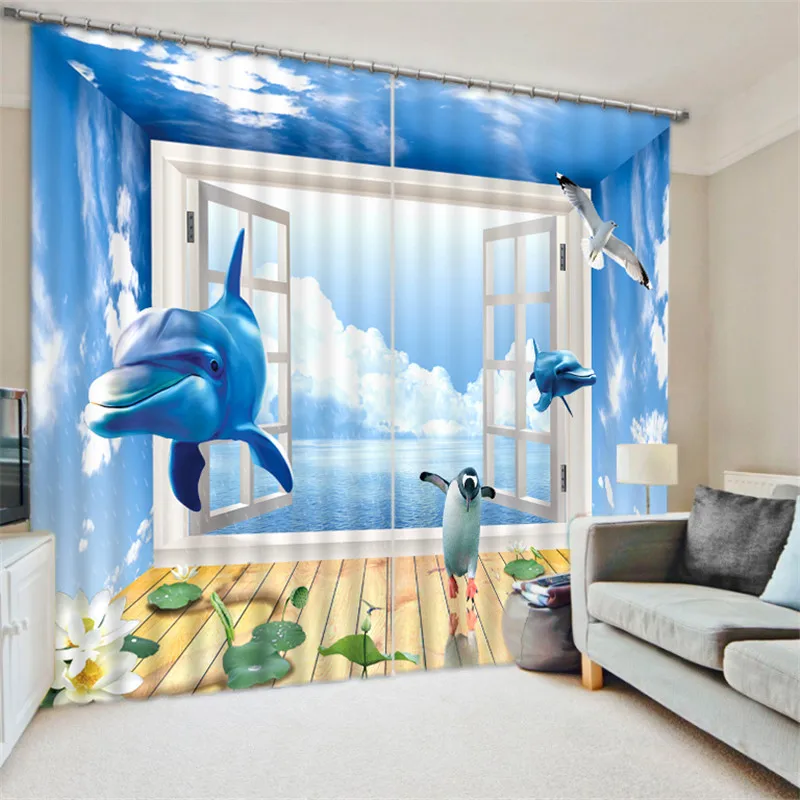 

Modern Luxury Blackout 3D Window Curtains For Living Room Bedroom Dolphin print Shade fabric Home Decorative Tapestry pillowcas