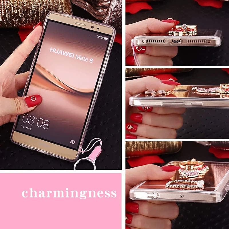 For Huawei P20 Pro Lite Peacock Heart Finger Ring Holder Mirror Case P10 P9 P8 Plus 2017 Honor 8 9 V8 Nova Cases |