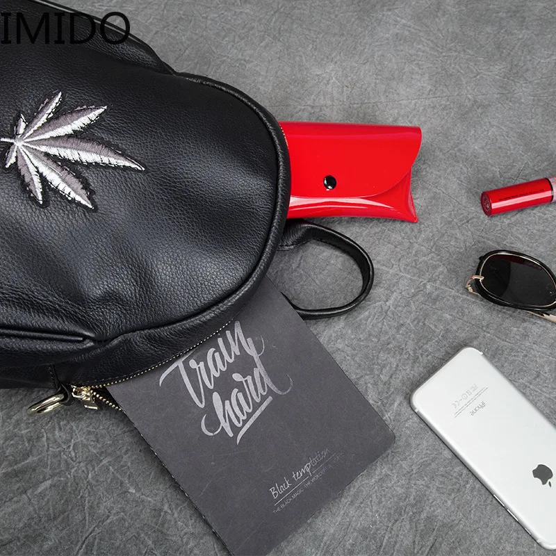 IMIDO 2019 портативная кожаная женская сумка через плечо с вышитыми листьями