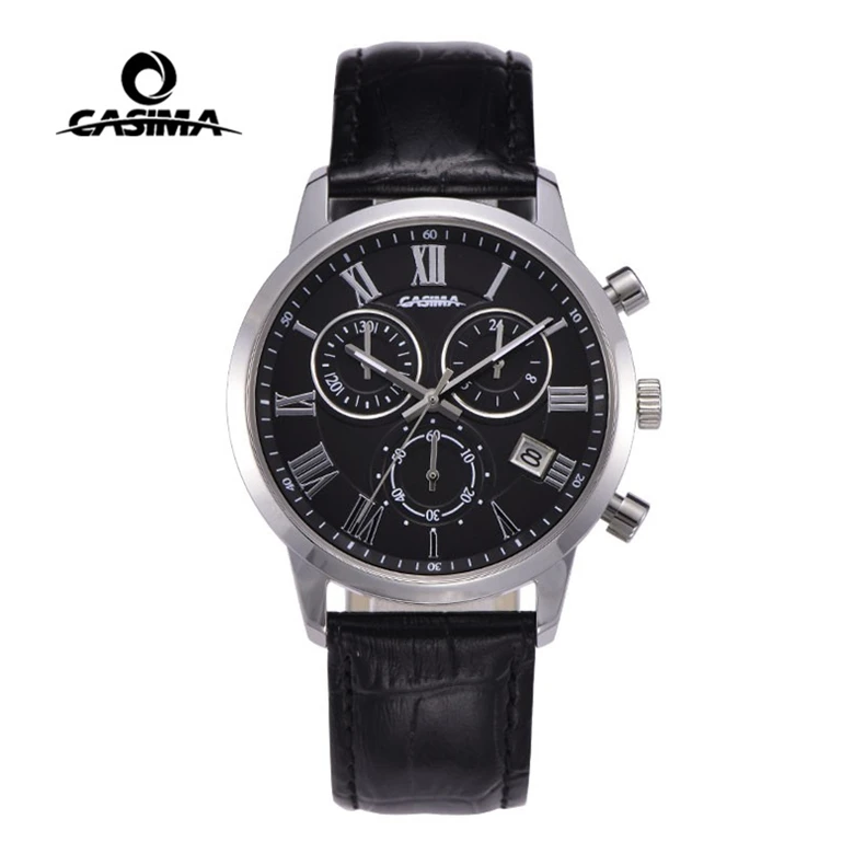 Часы мужские кварцевые CASIMA брендовые Роскошные наручные с календарем и кожаным