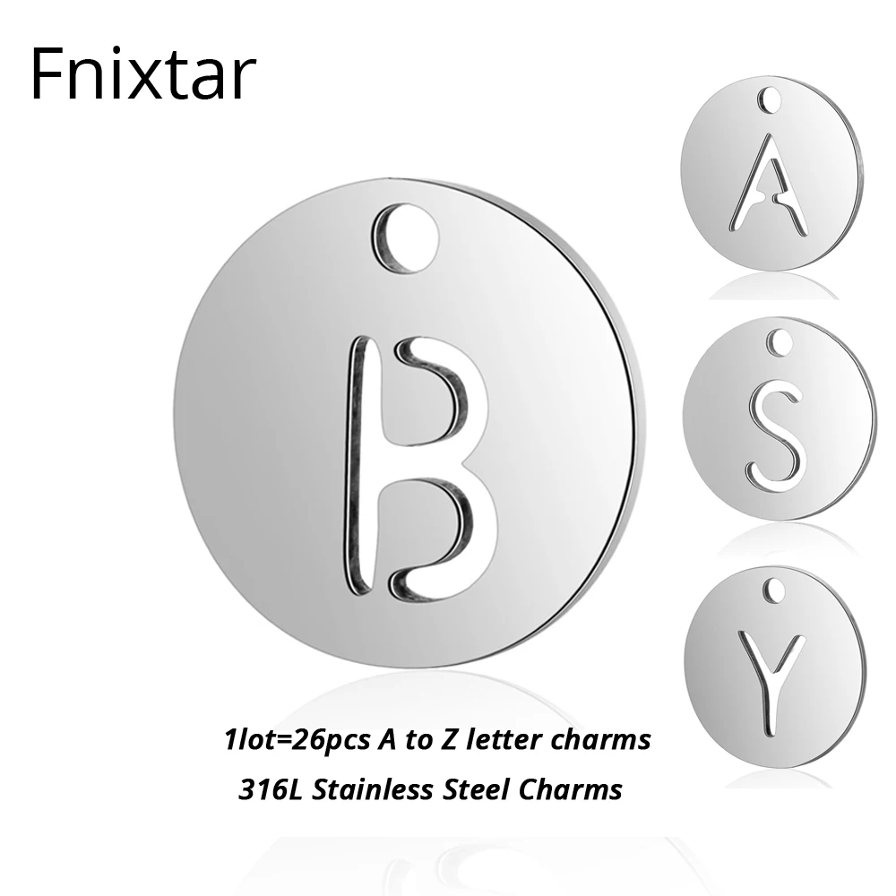 

Fnixtar 12mm Never Fade Stainless Steel A to Z Letter Metal Charms for Jewelry DIY Bracelet Alphabet Charms Wholesale 26pcs/lot