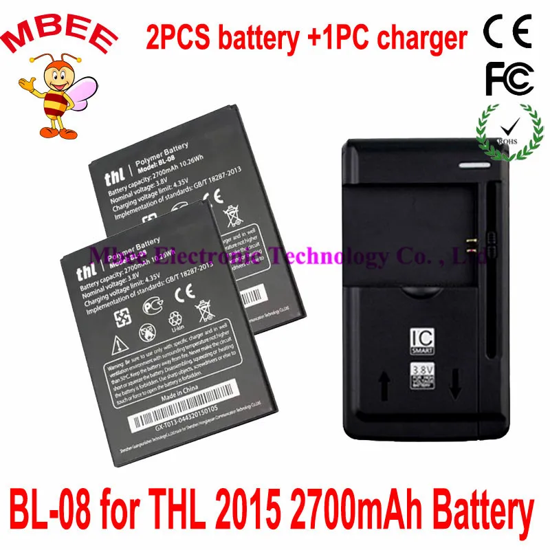 

1LOT=1PC Universal Dock Charger +2PCS 2700mAh Original BL-08 THL 2015 Battery Batterie Bateria Accumulator AKKU PIL