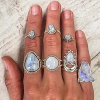 wholesale silver color big manmade moonstone rings for womenlarge antique punk jewelry marquise ring charm engagement rings