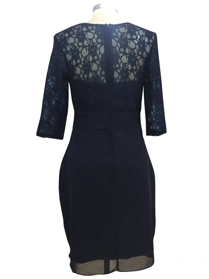 Темно синие по колено для матери невесты платье с рукавами три четверти Винтаж