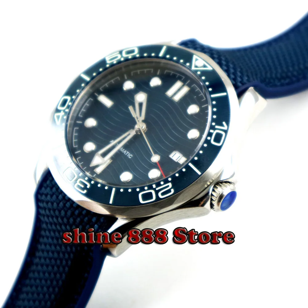 Мужские автоматические часы с синим стерильным циферблатом и сапфировым стеклом