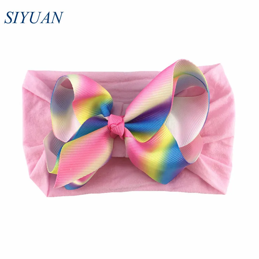 10 30pcs/lot Summer Style Soft Nylon Elastic Headband with 4.6 inch Grosgrain Ribbon Hair Bow Girl Hairband 35C Available HB089 - Цвет: 10