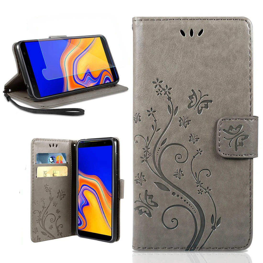 Кожаный флип-чехол с бабочкой для Samsung Galaxy A7 A6 A8 J4 J6 Plus 2018 S8 S9 S5 S6 S7 edge A9 A3 A5 мягкий