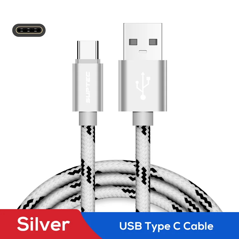 Silver Кабель SUPTEC usb type-C для Xiao mi Red mi Note 7 mi 9 samsung S9 S8 USB-C зарядный кабель type-C для huawei P20 Lite - Цвет: Silver