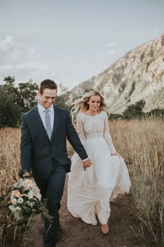 LORIE Boho Свадебное платье с длинным рукавом Robe de mariee винтажное кружевное платье с топом Новое свадебное платье пышное шифоновое свадебное платье es