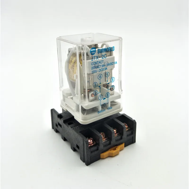 JTX-2C 8 Round Pin with Socket DPDT DIN Rail 10A Electromagnetic Relay DC 24V Coils Free Shipping | Обустройство дома