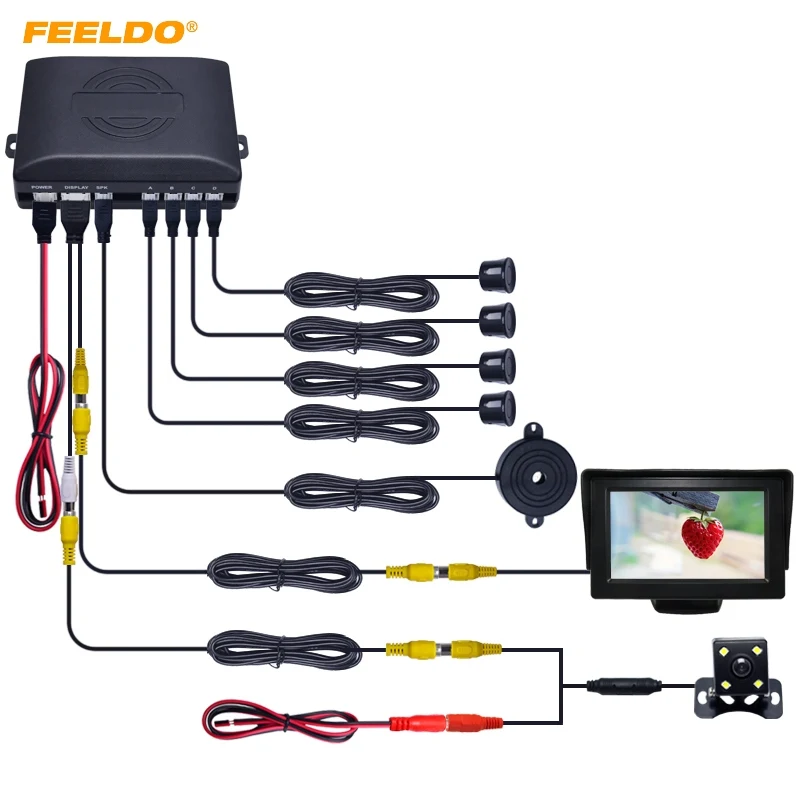 

FEELDO 1Set Car 4.3" LCD Monitor 4-sensor Parking Sensor 4-LED Night Vision CCD Camera Reversing Rearview Parking System #AM982