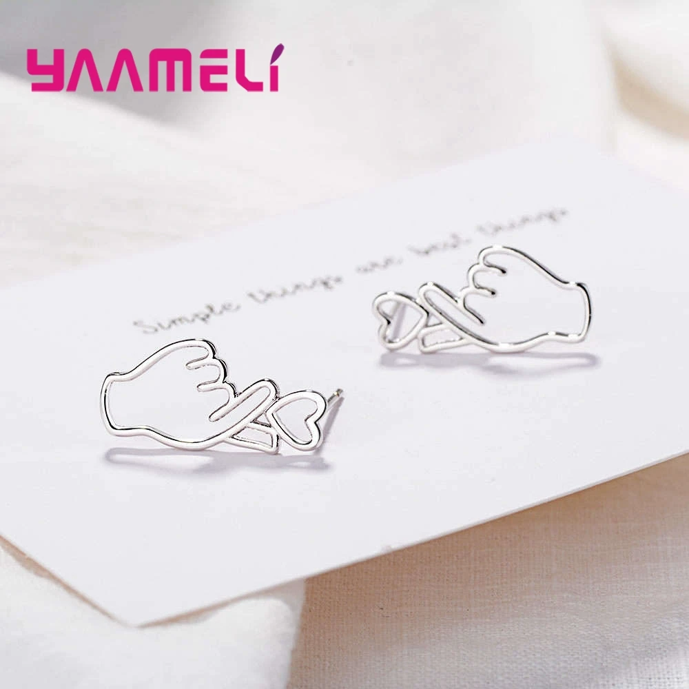 

Hot Sale Hollow Design Hand Heart Shape Women Romantic Stud Earrings 925 Sterling Silver Wedding Engagement Earrings