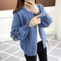 2021 autumn outfit sleeve knit cardigan embroidered lotus leaf loose womens clothing han edition zipper sweater coat