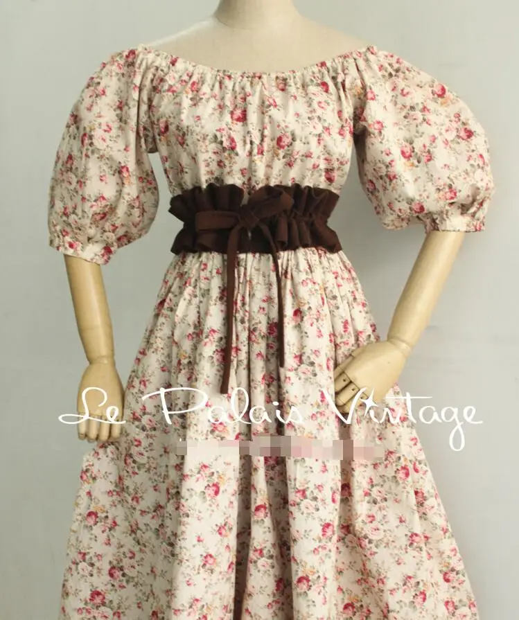 Puff Sleeve waistband with fresh and elegant floral Ball Gown dress short sleeve head Slash neck off-shoulder | Женская одежда