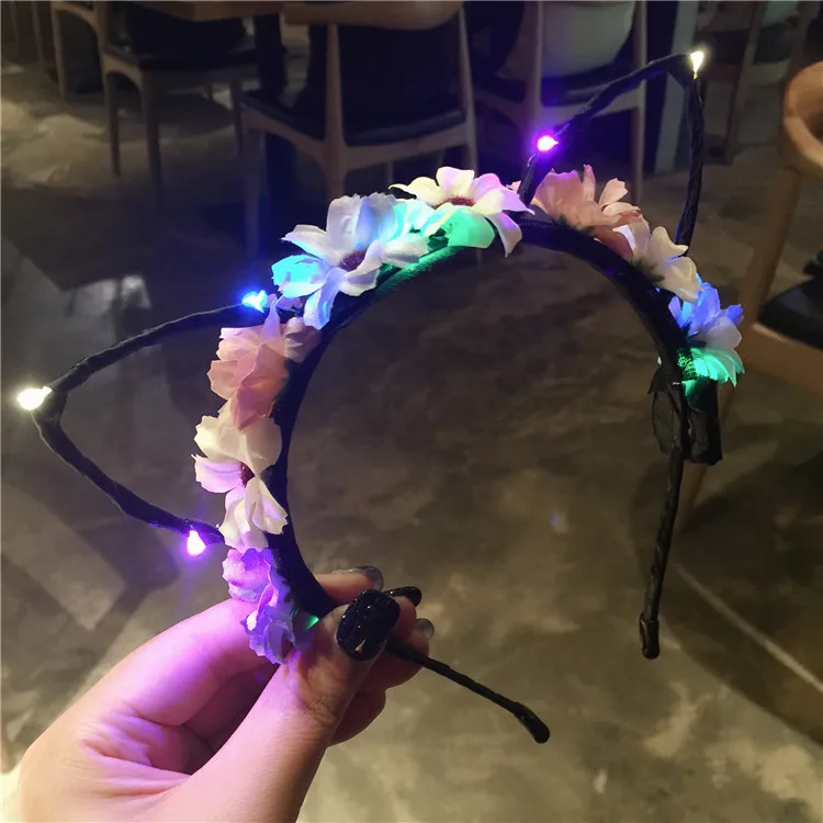 FUNNYBUNNY светодиодный Сияющие мерцающие цветы кошка животные уши повязка мигающий для волос аксессуары