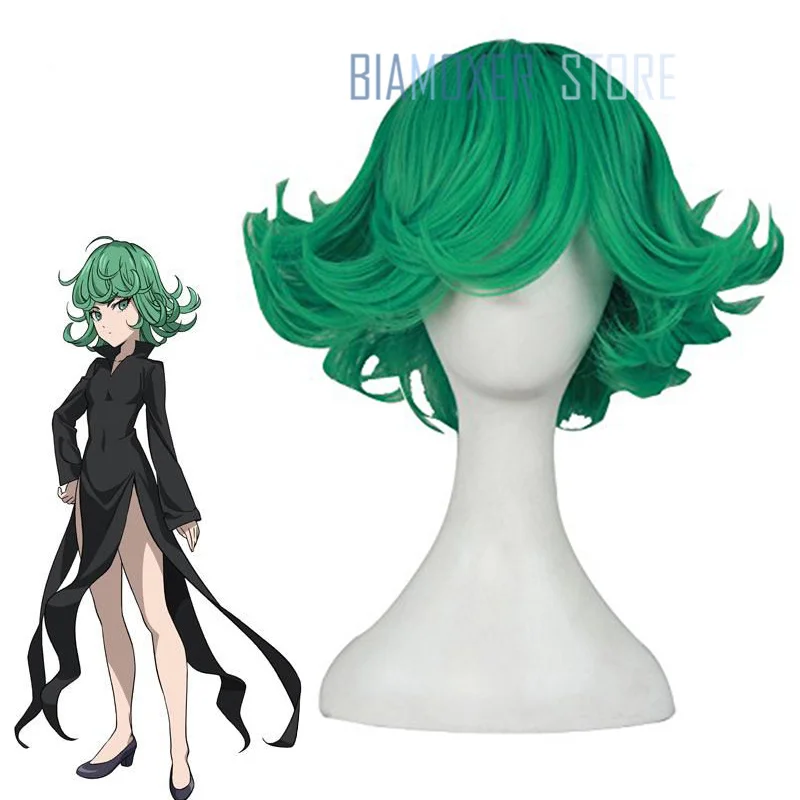

Biamoxer New Arrival Green tatsumaki Cosplay Wigs Short Wavy Heat Resistant Synthetic Hair Perucas Cosplay Wig