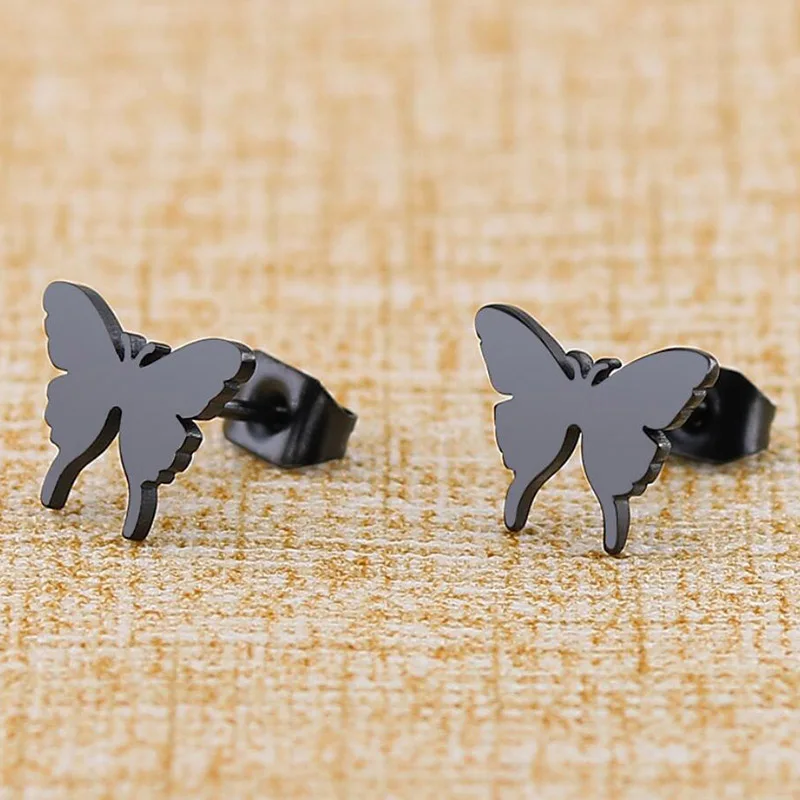 Black Stainless Steel Earrings Christmas Gifts Hollow Butterfly for Women Cute Stud pendientes mujer moda | Украшения и
