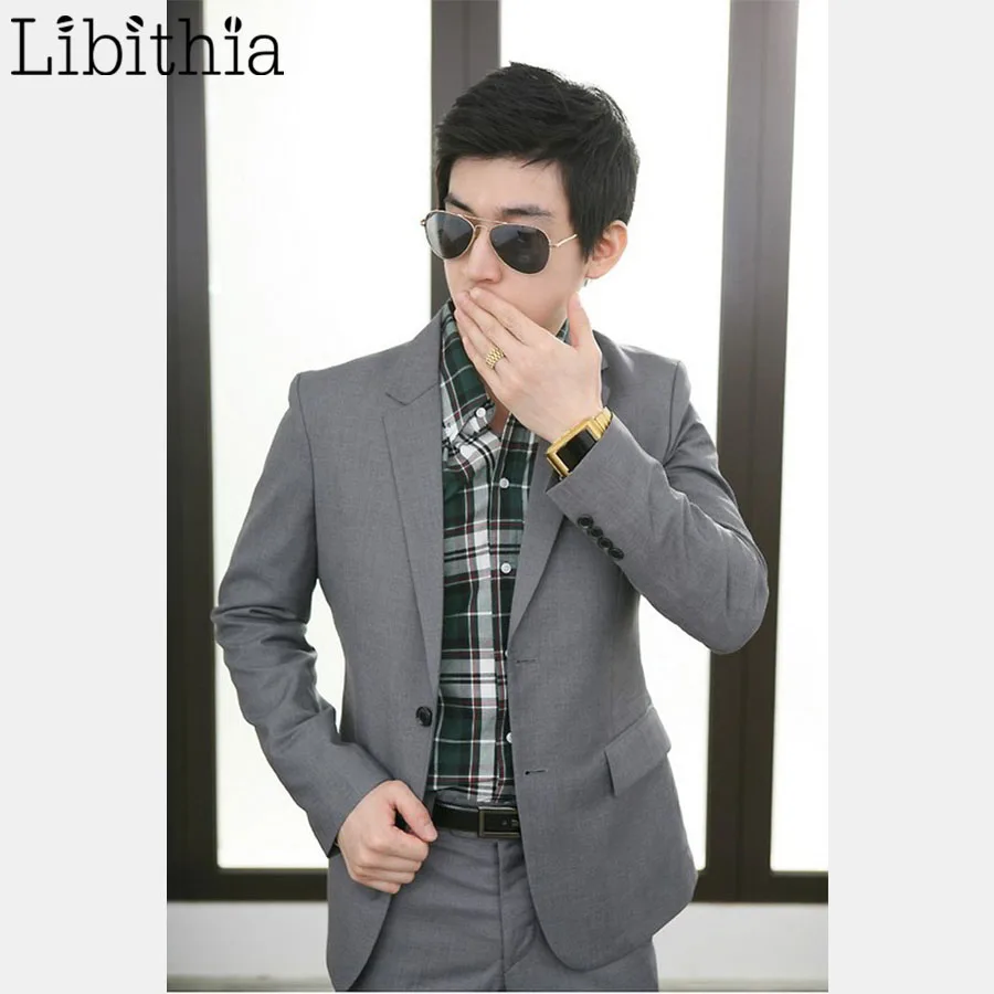 (Пиджак + брюки галстук) мужские темно серые костюмы мужской костюм Homme Slim One/Two Buttons