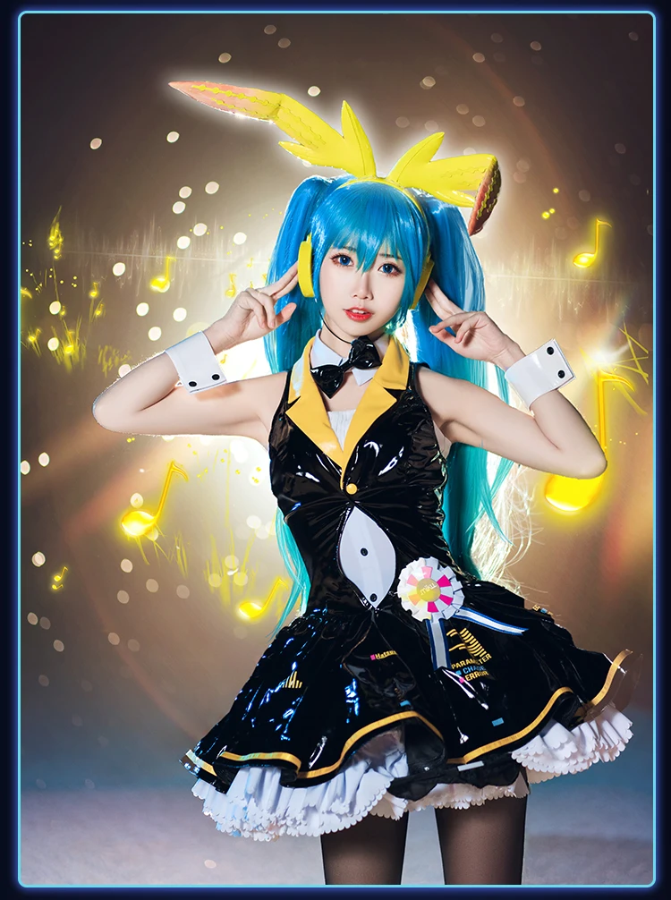 Карнавальный Костюм VOCALOID Hatsune Miku, платье лолиты с кроликом для девочек, PU Униформа костюмы для Хэллоуина для женщин, одежда в стиле аниме, наряды
