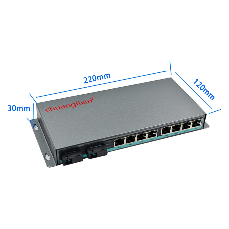 Гигабитный POE коммутатор 1000 м 8 портов + 2 оптических волоконных порта A и B