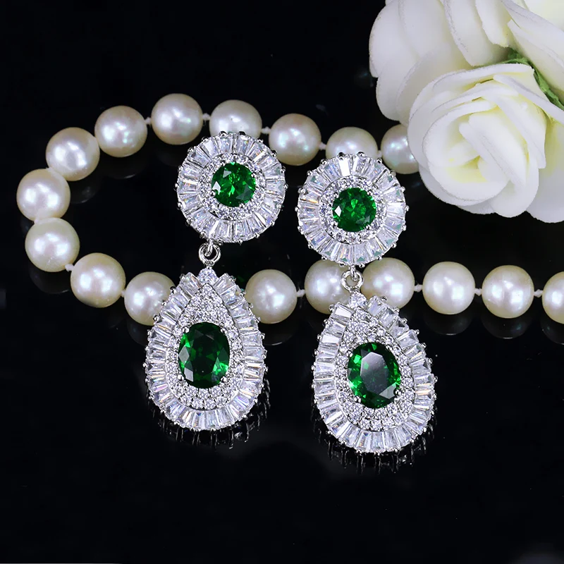 Женские длинные серьги подвески CWWZircons с синими камнями модель CZ314|earrings with blue stone|all