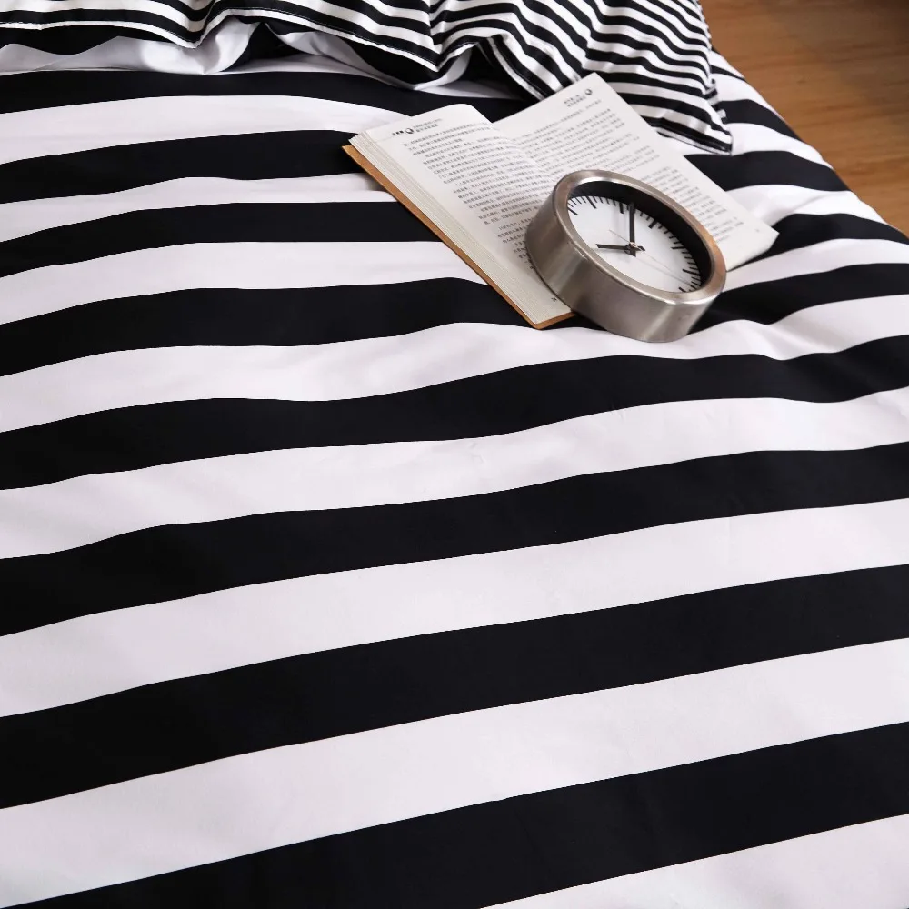 Черный и белый в полоску Постельное белье полиэстер кровать Простыни Детские
