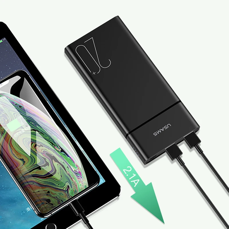 USAMS портативный 20000 мАч Внешний аккумулятор Двойной USB Micro Type c порт внешний тонкий