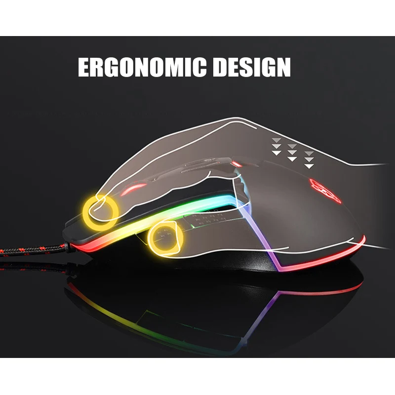 Проводная игровая мышь 4000 точек/дюйм 4 скоростная Регулировка DPI RGB подсветка для