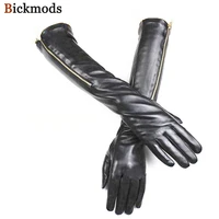 long sheepskin leather gloves womens fashion zipper style hand repair autumn and winter plus velvet warm fingers