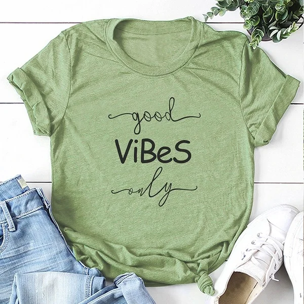 

Женская футболка с надписью Good vibes only, Повседневная хлопковая футболка в уличном стиле с забавным принтом
