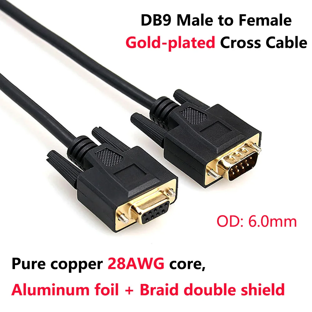 DB9 мужчин и женщин позолоченный крест кабель чистая медь линии RS232 9 Pin